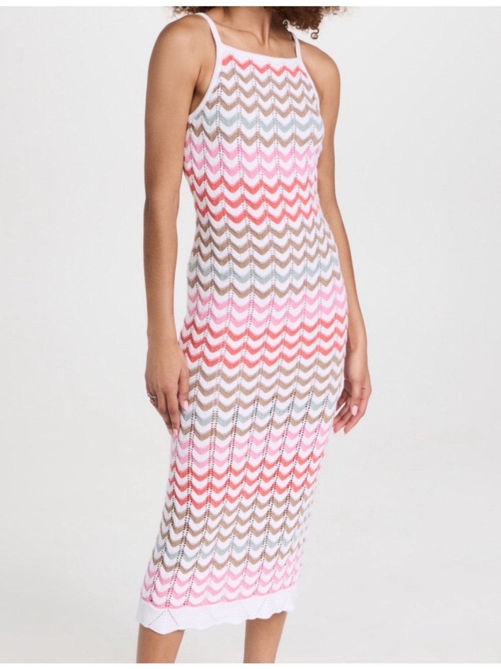 Z SUPPLY Camille Stripe Crochet Midi Dress Size Medium Chevron Knit